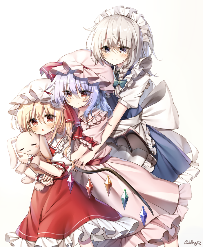 Sakuya & Scarlet Sisters Touhou, Izayoi Sakuya, Flandre Scarlet, Remilia Scarlet, Anime Art, , Pudding