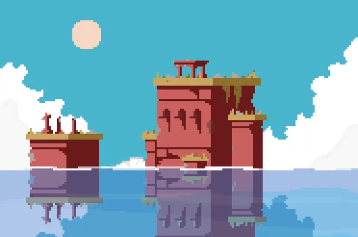 Abandoned monument in the middle of the ocean - My, Pixel, Painting, Art, Pixel Art