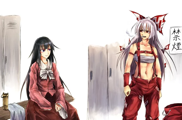 The crossover we deserve - Anime, Touhou, Gachimuchi, Anime art, Crossover, Fujiwara no mokou, Houraisan kaguya