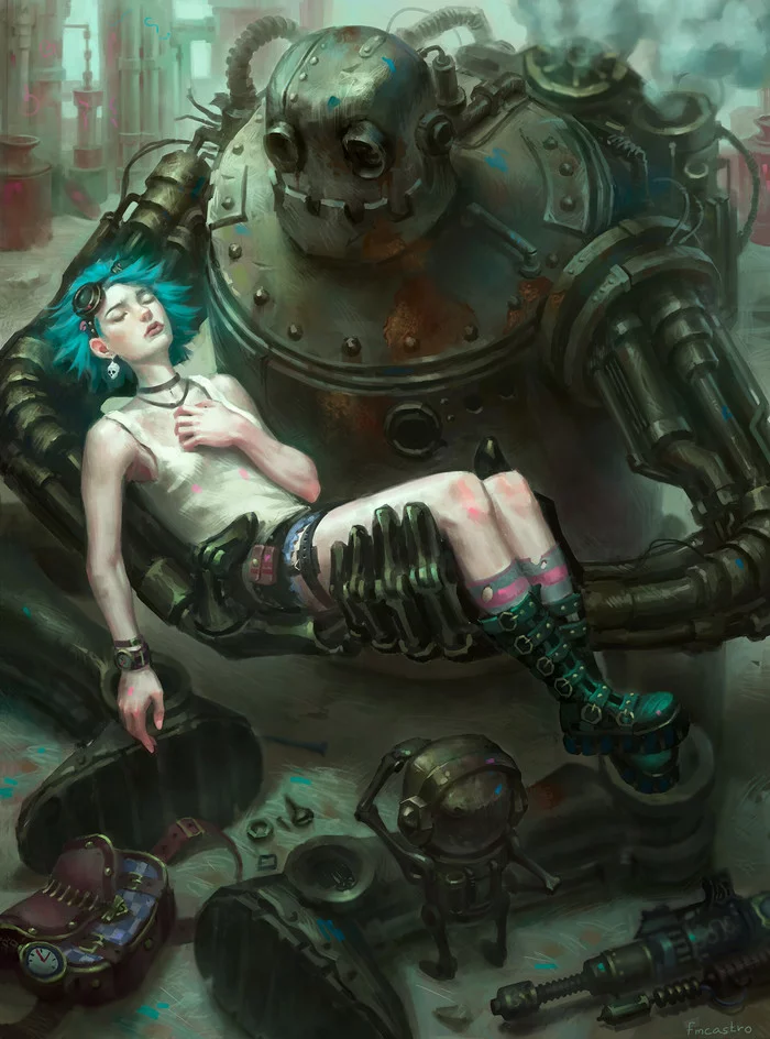 Rest - Art, Drawing, Girls, Robot, Felipe Castro