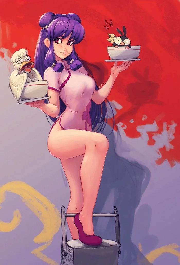 Duck or pork? - Art, Girls, Raichiyo33, Anime, Anime art, Ranma