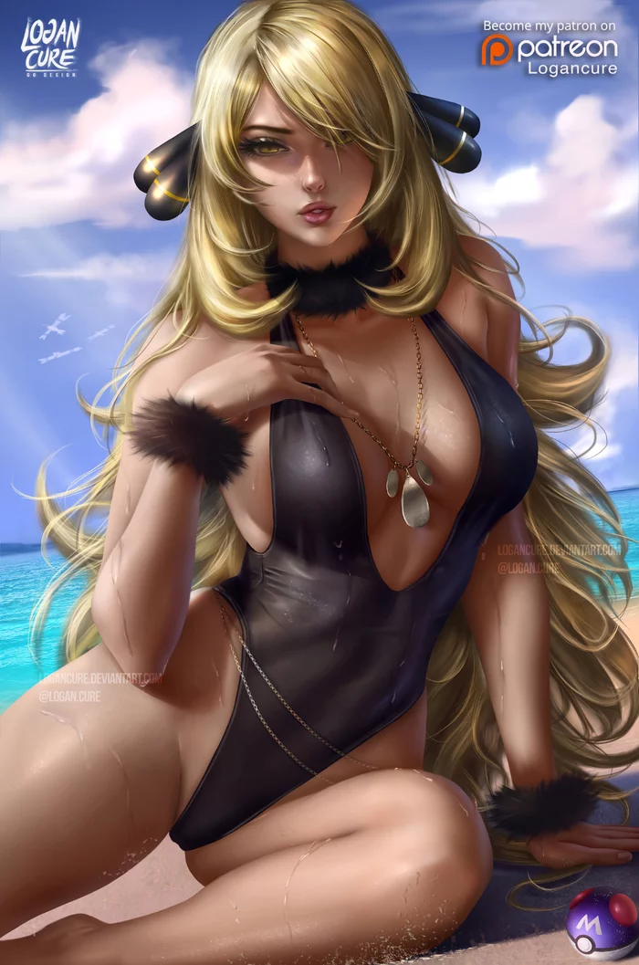 Anime art - NSFW, Anime Art, Logan Cure, Cynthia, OnOff, Длиннопост, Покемоны, Сиськи