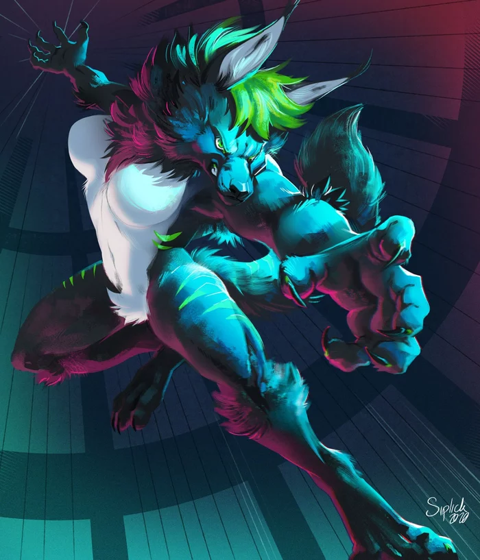 Attack - Siplickishida, Furry, Art, Furry edge, Wolf, Neon, Speed ??painting, Video