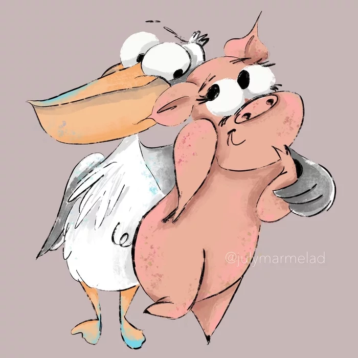 Love comes in different forms - My, Love, Piggy, Pelican, Art, Illustrations, Illustrator, Love, Hugs, Drawing
