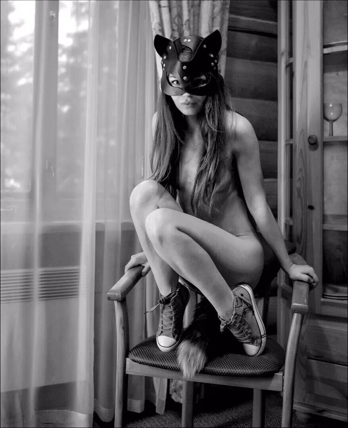 Mask mode - NSFW, Erotic, Girls, Mask, Black and white photo, Sneakers, Fetishism, Tail