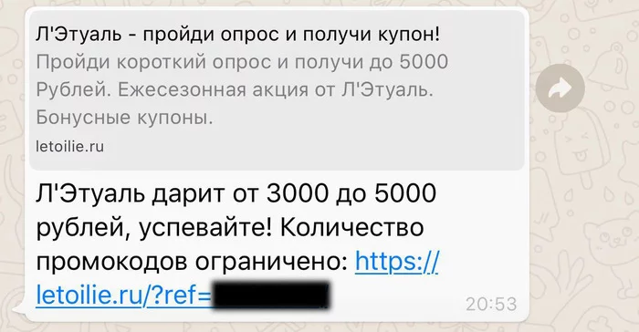 Received a coupon from L'Etoile for 5,000 rubles in 2 hours - My, Bonuses, Promo code, Freebie, Letual, Longpost