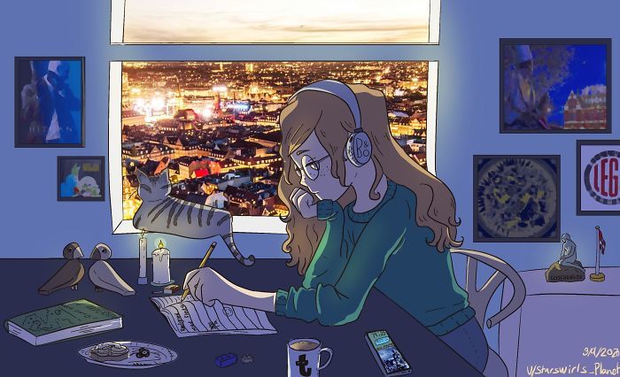 Lo-Fi Girl in the style of different countries - Reddit, Art, Country, Longpost, Lofi hip-hop radio, Drawing, Challenge, Style