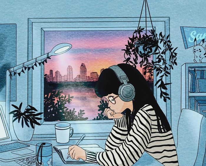 Lo-Fi Girl in the style of different countries - Reddit, Art, Country, Longpost, Lofi hip-hop radio, Drawing, Challenge, Style