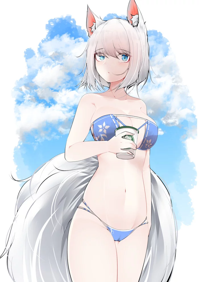 Kaga - NSFW, Аниме, Anime Art, Azur Lane, Kaga, Купальник, Грудь, Animal Ears