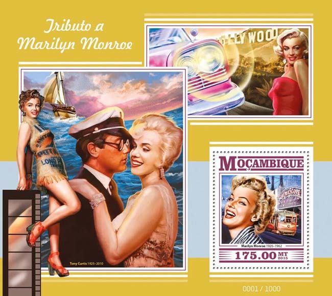 MM on postage stamps (XIII) Cycle Magnificent Marilyn - Series 215 - Cycle, Gorgeous, Marilyn Monroe, Beautiful girl, Actors and actresses, Celebrities, Stamps, Blonde, , Collecting, Philately, USA, Hollywood, Longpost, Movies, Photos from filming, Mozambique, 2015, 1951, 1952, 1958