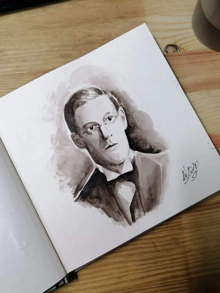 Portrait of H. P. Lovecraft. Watercolor - My, Portrait, Howard Phillips Lovecraft, Watercolor