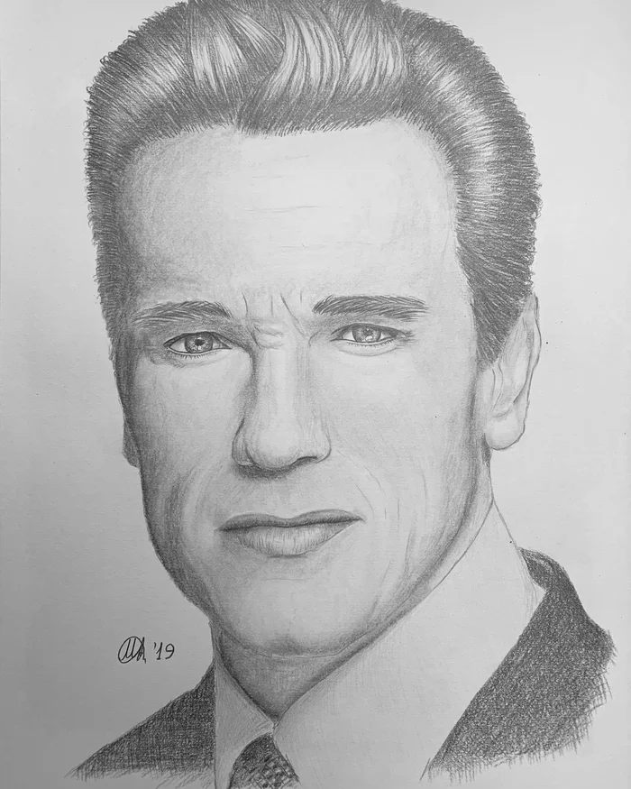 Pencil drawings 6 - My, Portrait, Drawing, Pencil drawing, Arnold Schwarzenegger, The male, Creation, Men