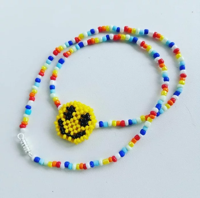 Emoticon - My, Bijouterie, Needlework without process, Beading, With your own hands, Choker, Trend, Smile, Beads