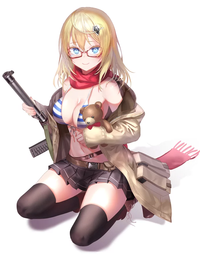 As VAL - NSFW, Аниме, Anime Art, Girls Frontline, As VAL, Купальник, Грудь, Чулки, Очки