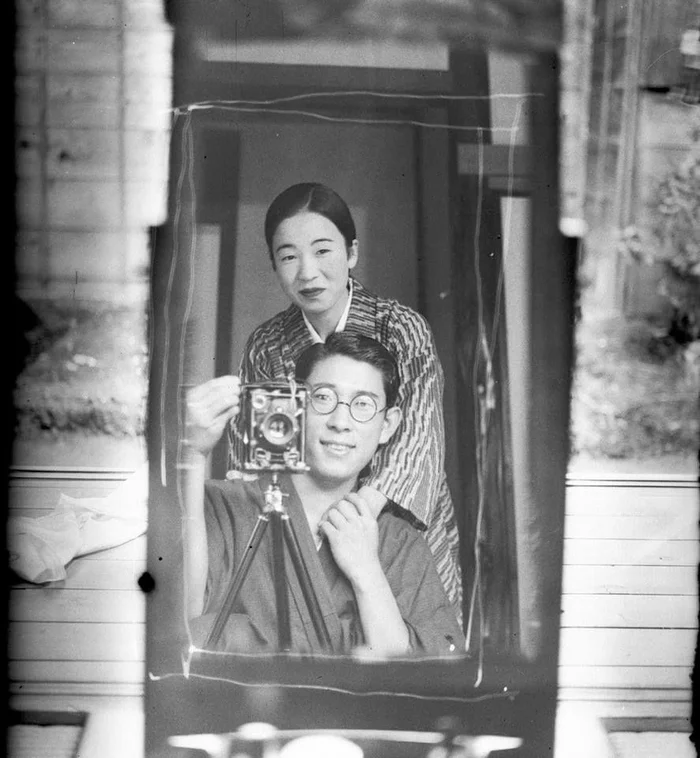 Selfie, Japan, 1920 - Selfie, The photo, Pair, Japanese, 20th century, Retro, Black and white photo