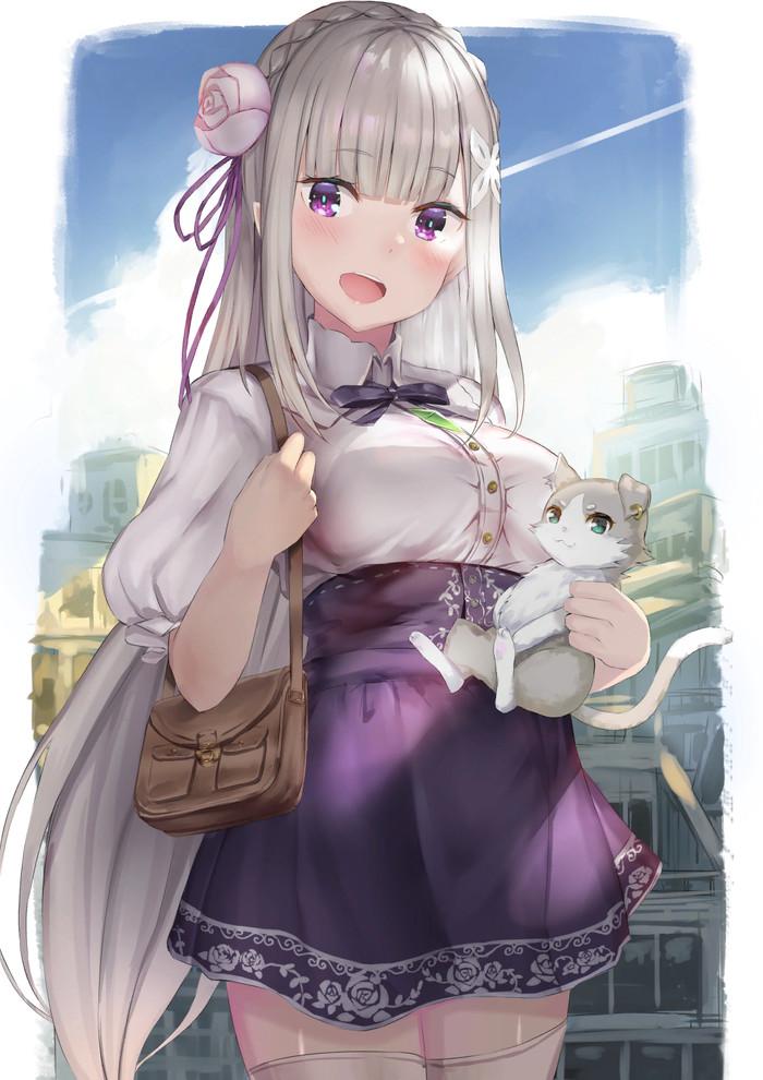 Casual Re:Zero Kara, Emilia, Puck, Anime Art, , 