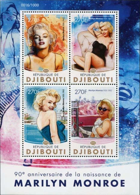 MM on postage stamps (XIX) Cycle Magnificent Marilyn - issue 227 - Cycle, Gorgeous, Marilyn Monroe, Beautiful girl, Actors and actresses, Celebrities, Stamps, Blonde, Collecting, Philately, USA, Longpost, Maldives, 20th century, Photos from filming, Hollywood, Movies, Djibouti, 2016, 1953