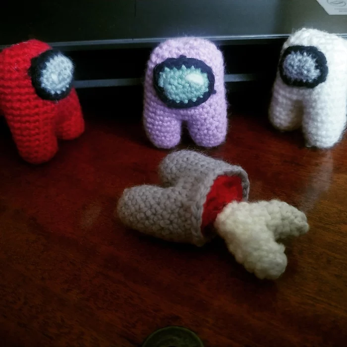 There is one traitor among us - My, Knitting, Crochet, Knitted toys, Among Us, Amigurumi, Needlework without process, Longpost