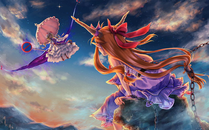 Yukari vs Suika Touhou, Yakumo Yukari, Ibuki Suika, Anime Art, , 