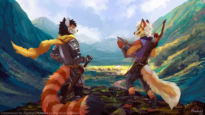 Seekers - Landscape, Art, Furry, Fantasy, Weapon, Thanshuhai, Knights