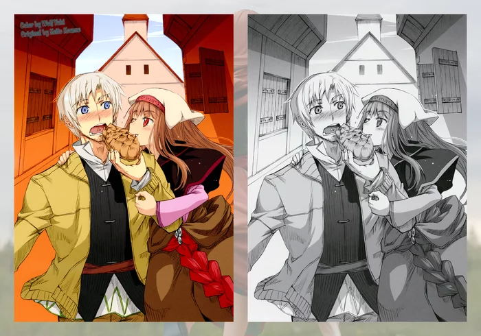 ~•~ Colorization of the merchant couple ~•~ - My, Anime, Manga, Colorization, Spice and wolf, Holo, Kraft lawrence, Anime art