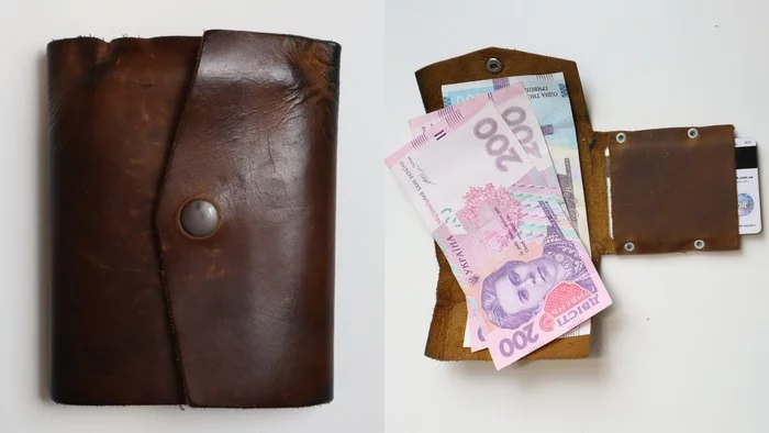 My first wallet - My, Leather products, Leather craft, Leather, Wallet, With your own hands, Needlework with process, Craft, Longpost