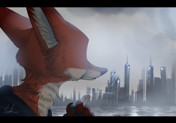 Alone - Zootopia, Nick wilde, Fog, Mainly cloudy, Cigarettes, Smoking, Relaxablefur, Art
