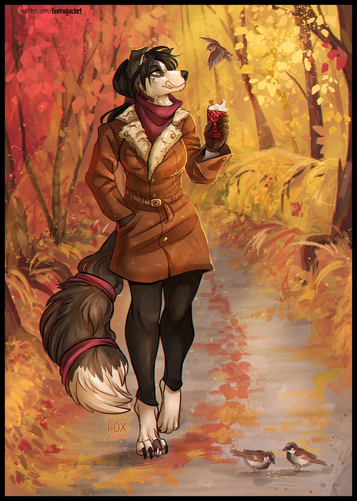 Autumn Walk - Furry, Anthro, Art, Anabel