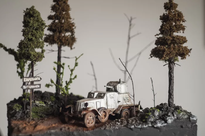 My first diorama. BA-10 from Zvezda 1:35 - My, Stand modeling, Diorama, Tanks, Armored car, BA-10, Zvezda, Hobby, Prefabricated model, Longpost, Modeling