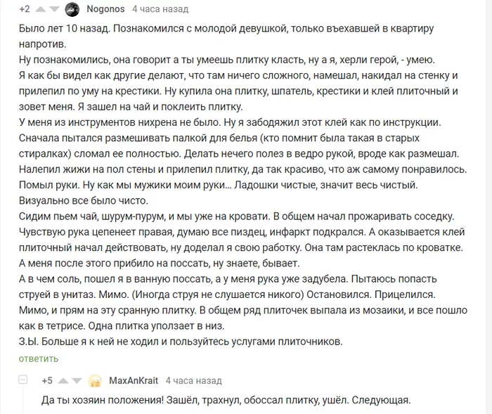 Хозяин положения - Комментарии на Пикабу, Комментарии, Юмор, Плиточники, Ремонт, Скриншот