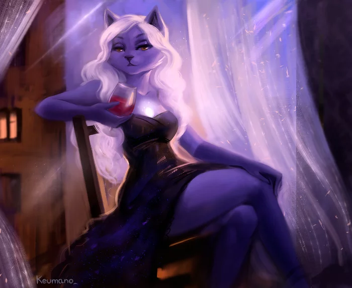 Glass of wine - Furry, Anthro, Art, Keumano