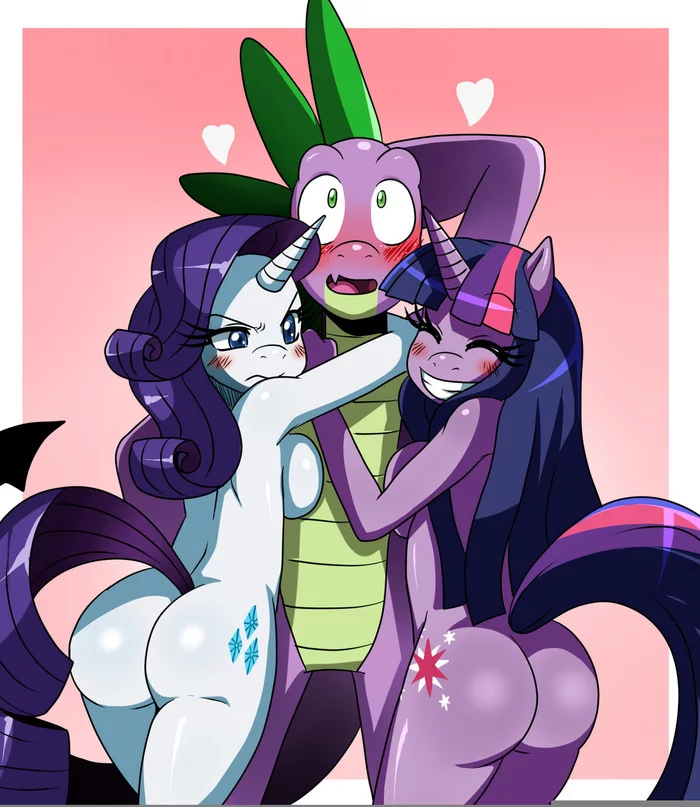 Спайки-Вайки в центре внимания - NSFW, My Little Pony, Rarity, Twilight sparkle, Spike, MLP Suggestive, Антро, Шиппинг