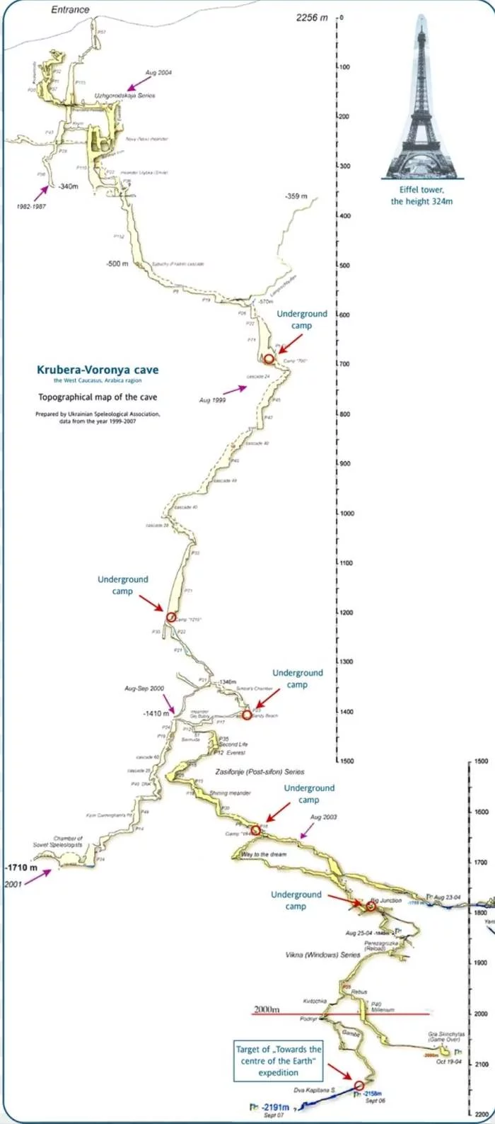 Krubera Cave Map - Caves, Raven Cave, Cards, Abkhazia, Longpost, Speleology