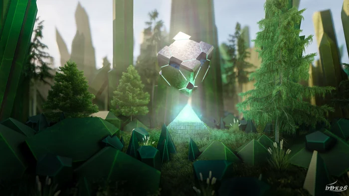 Altar - My, Fantasy, Fantasy, 3D, 3DS max, Pyramid, Crystals, Nature, Altar, Cube, 3D graphics, Computer graphics