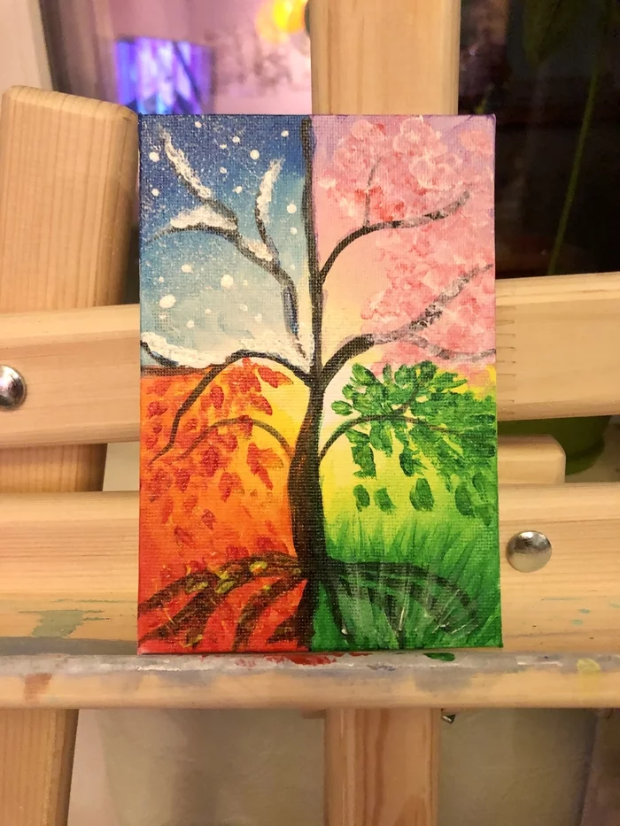 Seasons - My, Tree, Acrylic, Painting, Seasons, Beginner artist