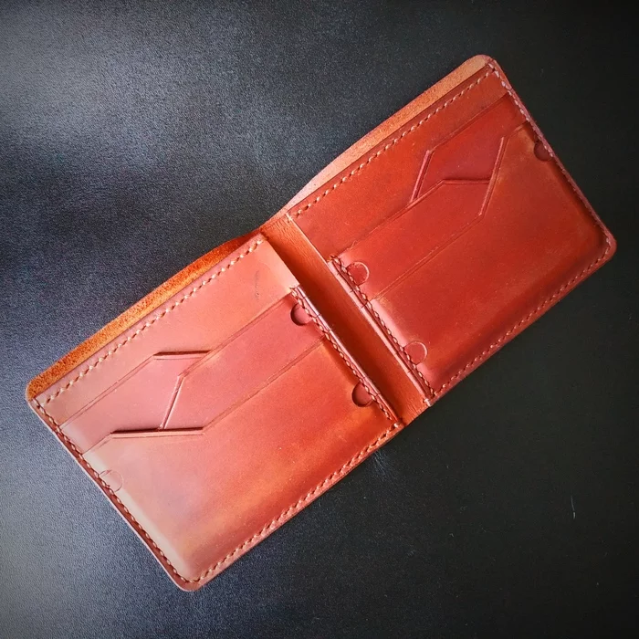Bifold (purse) - My, Leather, Beefold, Purse, Needlework with process, Leather products, Handmade, Longpost