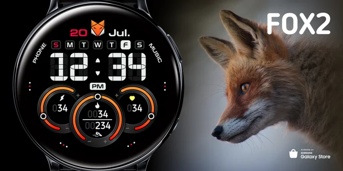 Fox2 - Watch face design for Samsung Galaxy Watch - My, Freebie, Design, Smart watch, Clock face, Samsung Galaxy, Samsung, Samsung galaxy Watch, Watchface