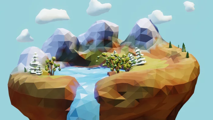 Another try in low poly - My, 3D, 3D modeling, Blender, Low poly, 3D graphics, Art, Video