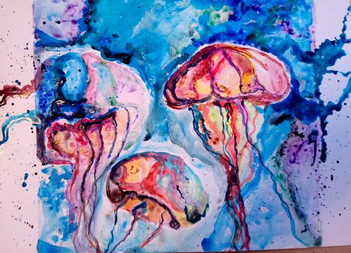 art acrylic - My, Jellyfish, Ocean, Atlantic Ocean, The smell of fish, Art, Liquid acrylic, Acrylic, Jellyfish