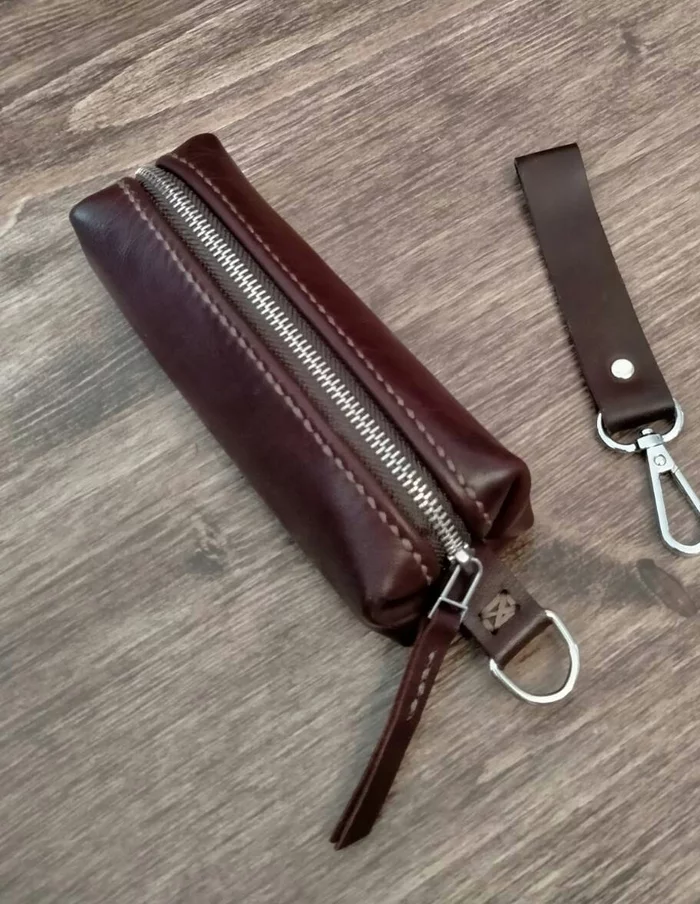 Pencil case (key holder) made of leather - Natural leather, Leather products, With your own hands, Longpost, Needlework without process