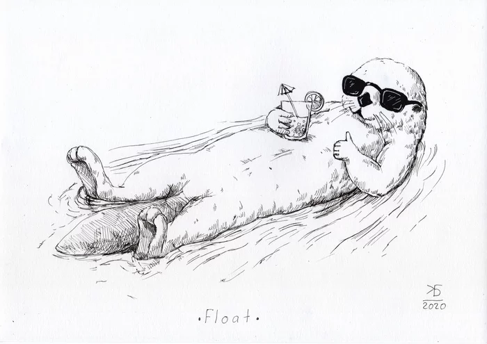 Inktober. Day 28 - Float - My, Inktober, Graphics, Mascara, Otter, Art, Drawing