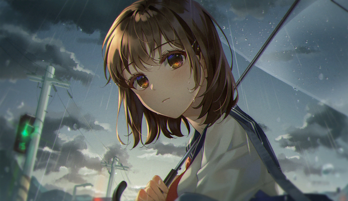 Rainy day Anime Art, Original Character, 