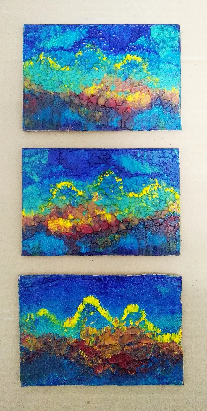 Triptych - Mountains and Autumn )) - My, Painting, Oil painting, The mountains, Autumn, Abstraction, Painting, Technics, Landscape, , Paints, Triptych