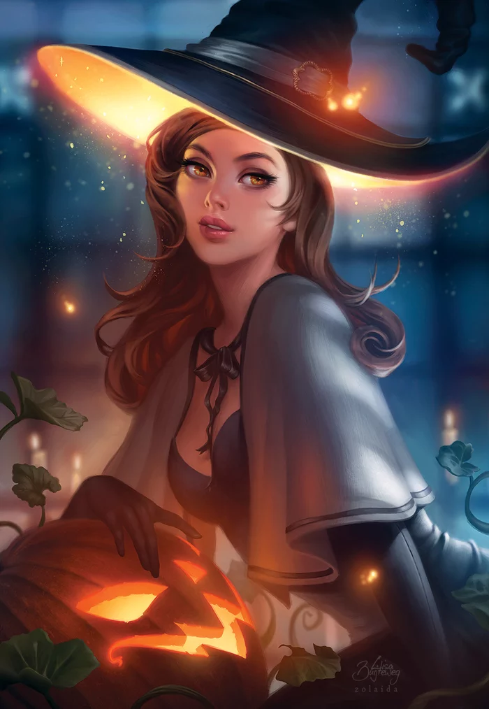 Witch - Drawing, Halloween, Pumpkin, Witch, Girls, Zolaida, Art