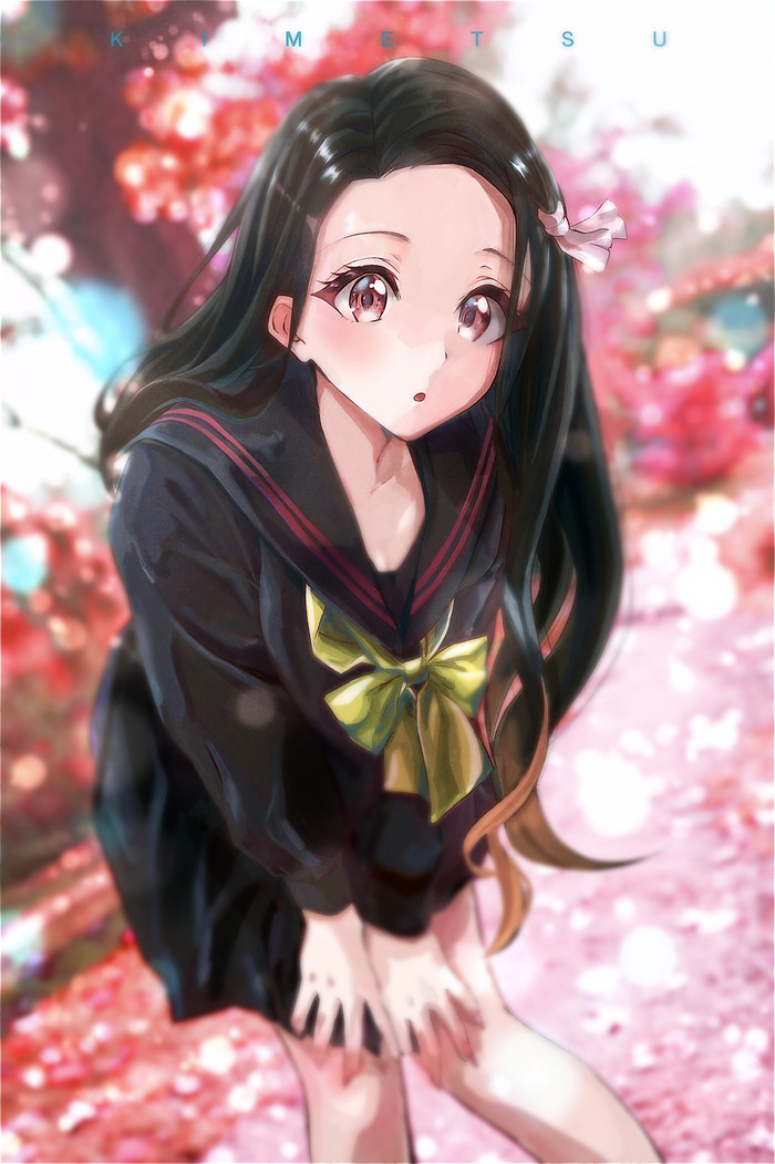Schoolgirl Nezuko Kimetsu No Yaiba, Nezuko Kamado, Anime Art, 