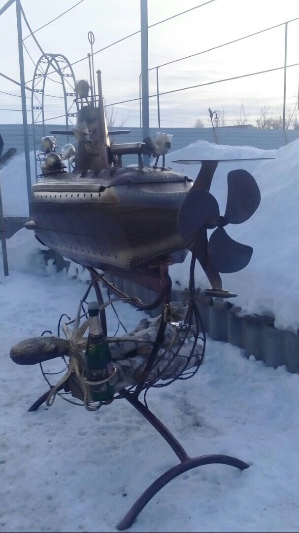 Мангал "немецкая подводная лодка".Первая работа из серии подлодок.Делал под заказ Мангал, Своими руками, Шедевр, Кузнец, Металл, Длиннопост, Рукоделие без процесса