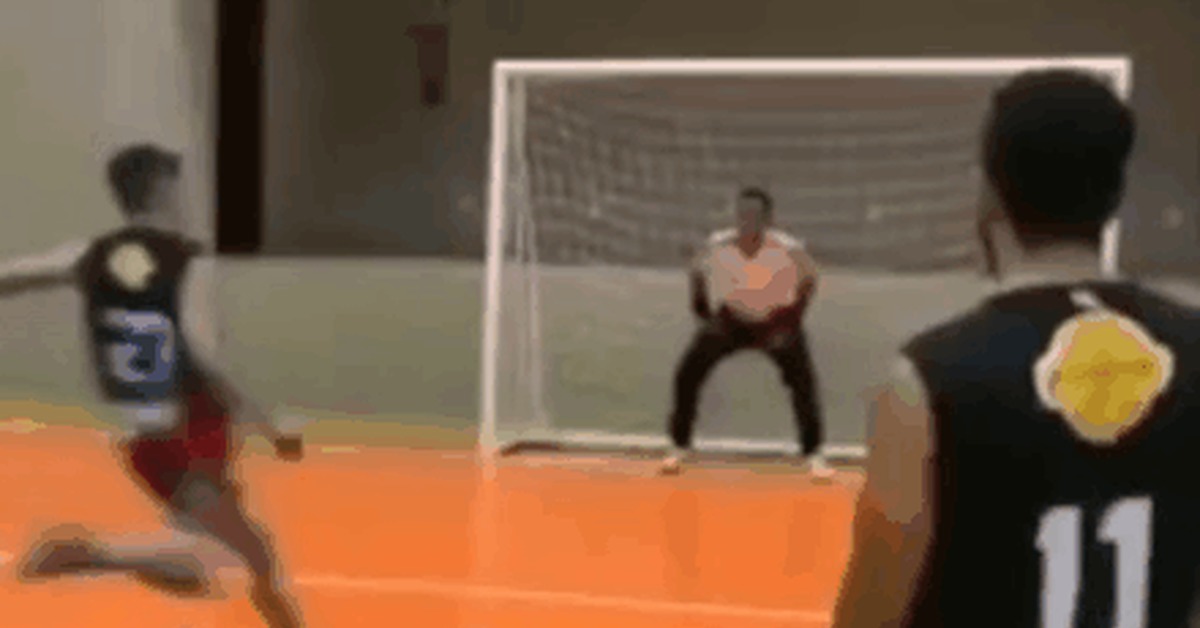 Hurray, hit it!... Oops - Sport, Football, Mini football, Penalty, Save, Goalkeeper, Goal, Fail, GIF