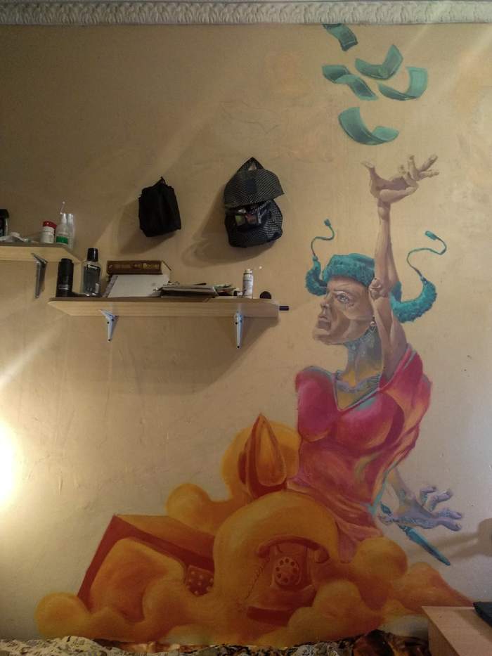 Painted the wall - My, Wall painting, Painting, Longpost