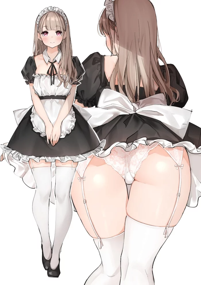 Housemaid - NSFW, Art, Anime art, Anime original, Girls, Erotic, Hand-drawn erotica, Underwear, Stockings, , Booty, Bent over, Housemaid, Upskirt