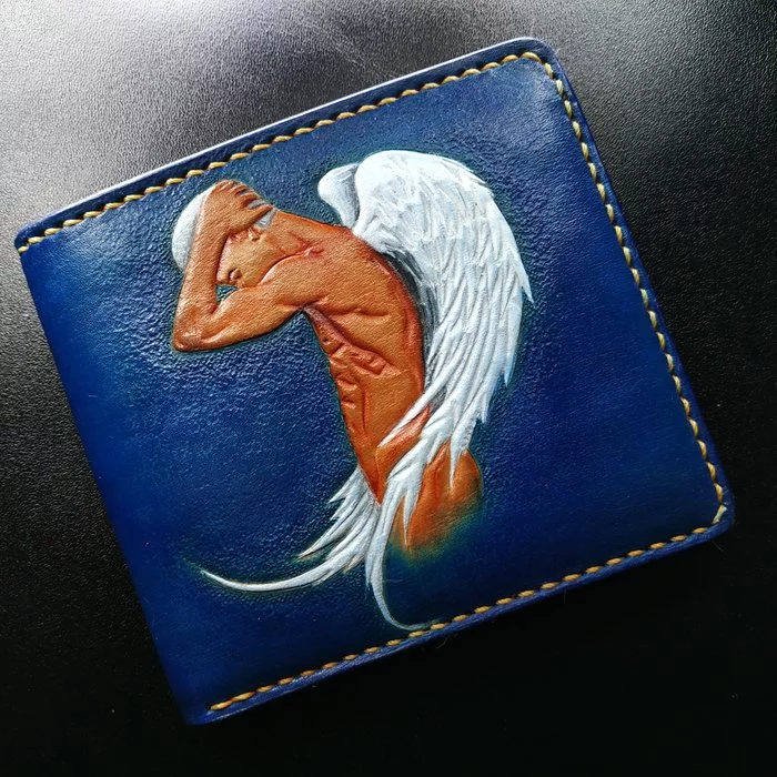 Bifold with embossing - My, Leather, Embossing on leather, Needlework with process, Beefold, Purse, Longpost